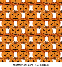 Illustration on theme big colored pattern Halloween, seamless orange pumpkin. Seamless pattern consisting of collection pumpkin, accessory at Halloween. Rare pattern Halloween from seamless pumpkin.