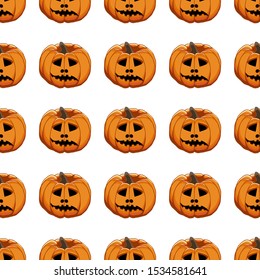 Illustration on theme big colored pattern Halloween, seamless orange pumpkin. Seamless pattern consisting of collection pumpkin, accessory at Halloween. Rare pattern Halloween from seamless pumpkin.