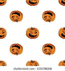 Illustration on theme big colored pattern Halloween, seamless orange pumpkin. Seamless pattern consisting of collection pumpkin, accessory at Halloween. Rare pattern Halloween from seamless pumpkin.