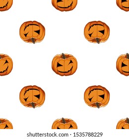 Illustration on theme big colored pattern Halloween, seamless orange pumpkin. Seamless pattern consisting of collection pumpkin, accessory at Halloween. Rare pattern Halloween from seamless pumpkin.