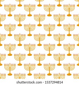 Illustration on theme big colored pattern Hanukkah, seamless set menorah. Seamless pattern consisting of collection menorah, accessory holiday Hanukkah. Seamless Hanukkah, pattern in old menorah.