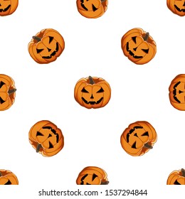 Illustration on theme big colored pattern Halloween, seamless orange pumpkin. Seamless pattern consisting of collection pumpkin, accessory at Halloween. Rare pattern Halloween from seamless pumpkin.