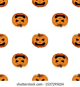 Illustration on theme big colored pattern Halloween, seamless orange pumpkin. Seamless pattern consisting of collection pumpkin, accessory at Halloween. Rare pattern Halloween from seamless pumpkin.