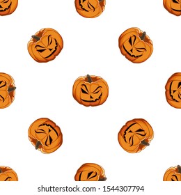Illustration on theme big colored pattern Halloween, seamless orange pumpkin. Seamless pattern consisting of collection pumpkin, accessory at Halloween. Rare pattern Halloween from seamless pumpkin.