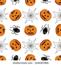 Illustration on theme big colored pattern Halloween, seamless orange pumpkin. Seamless pattern consisting of collection pumpkin, accessory at Halloween. Rare pattern Halloween from seamless pumpkin.