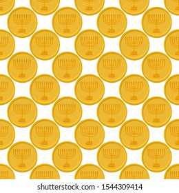 Illustration on theme big colored pattern Hanukkah, seamless set menorah. Seamless pattern consisting of collection menorah, accessory holiday Hanukkah. Seamless Hanukkah, pattern in old menorah.