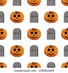 Illustration on theme big colored pattern Halloween, seamless orange pumpkin. Seamless pattern consisting of collection pumpkin, accessory at Halloween. Rare pattern Halloween from seamless pumpkin.