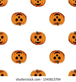 Illustration on theme big colored pattern Halloween, seamless orange pumpkin. Seamless pattern consisting of collection pumpkin, accessory at Halloween. Rare pattern Halloween from seamless pumpkin.