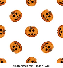 Illustration on theme big colored pattern Halloween, seamless orange pumpkin. Seamless pattern consisting of collection pumpkin, accessory at Halloween. Rare pattern Halloween from seamless pumpkin.