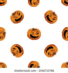 Illustration on theme big colored pattern Halloween, seamless orange pumpkin. Seamless pattern consisting of collection pumpkin, accessory at Halloween. Rare pattern Halloween from seamless pumpkin.