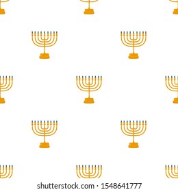 Illustration on theme big colored pattern Hanukkah, seamless set menorah. Seamless pattern consisting of collection menorah, accessory holiday Hanukkah. Seamless Hanukkah, pattern in old menorah.