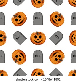Illustration on theme big colored pattern Halloween, seamless orange pumpkin. Seamless pattern consisting of collection pumpkin, accessory at Halloween. Rare pattern Halloween from seamless pumpkin.