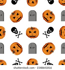 Illustration on theme big colored pattern Halloween, seamless orange pumpkin. Seamless pattern consisting of collection pumpkin, accessory at Halloween. Rare pattern Halloween from seamless pumpkin.