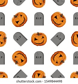 Illustration on theme big colored pattern Halloween, seamless orange pumpkin. Seamless pattern consisting of collection pumpkin, accessory at Halloween. Rare pattern Halloween from seamless pumpkin.