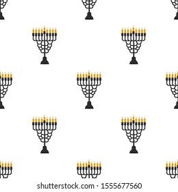 Illustration on theme big colored pattern Hanukkah, seamless set menorah. Seamless pattern consisting of collection menorah, accessory holiday Hanukkah. Seamless Hanukkah, pattern in old menorah.