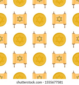 Illustration on theme big colored pattern Hanukkah, seamless set torah. Seamless pattern consisting of collection antique torah, accessory holiday Hanukkah. Seamless Hanukkah, pattern in old torah.