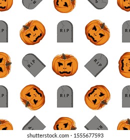 Illustration on theme big colored pattern Halloween, seamless orange pumpkin. Seamless pattern consisting of collection pumpkin, accessory at Halloween. Rare pattern Halloween from seamless pumpkin.