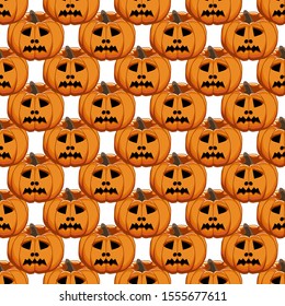 Illustration on theme big colored pattern Halloween, seamless orange pumpkin. Seamless pattern consisting of collection pumpkin, accessory at Halloween. Rare pattern Halloween from seamless pumpkin.