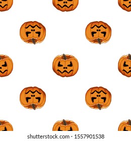 Illustration on theme big colored pattern Halloween, seamless orange pumpkin. Seamless pattern consisting of collection pumpkin, accessory at Halloween. Rare pattern Halloween from seamless pumpkin.