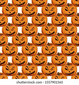 Illustration on theme big colored pattern Halloween, seamless orange pumpkin. Seamless pattern consisting of collection pumpkin, accessory at Halloween. Rare pattern Halloween from seamless pumpkin.