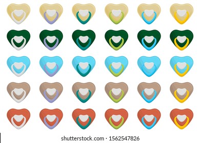 Illustration on theme big colored set baby pacifiers, dummy with rubber nipple. Baby pacifiers consisting of collection to newborn, good dummy nipple. Dummy nipple in pacifiers it baby care equipment.