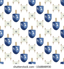 Illustration on theme big colored pattern Hanukkah, seamless set dreidel. Seamless pattern consisting of collection dreidel, accessory holiday Hanukkah. Seamless Hanukkah, pattern in old dreidel.