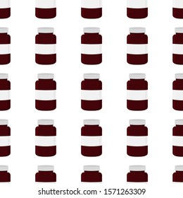 Illustration on theme big colored set different types of pills inside close jar. Pill pattern consisting of collection jars with quality control closed cap. Plastic jar open for drink laboratory pill.