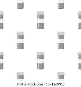 Illustration on theme big colored set different types of pills inside close jar. Pill pattern consisting of collection jars with quality control closed cap. Plastic jar open for drink laboratory pill.