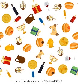 Illustration on theme big colored pattern Hanukkah, seamless set clay jug. Seamless pattern consisting of collection jug liquid oil, accessory holiday Hanukkah. Seamless Hanukkah, pattern in old jug.