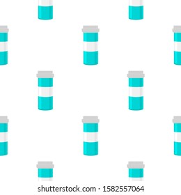 Illustration on theme big colored set different types of pills inside close jar. Pill pattern consisting of collection jars with quality control closed cap. Plastic jar open for drink laboratory pill.