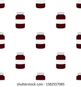Illustration on theme big colored set different types of pills inside close jar. Pill pattern consisting of collection jars with quality control closed cap. Plastic jar open for drink laboratory pill.