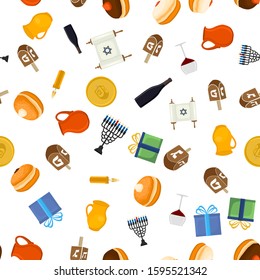 Illustration on theme big colored pattern Hanukkah, seamless set clay jug. Seamless pattern consisting of collection jug liquid oil, accessory holiday Hanukkah. Seamless Hanukkah, pattern in old jug.