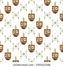 Illustration on theme big colored pattern Hanukkah, seamless set dreidel. Seamless pattern consisting of collection dreidel, accessory holiday Hanukkah. Seamless Hanukkah, pattern in old dreidel.