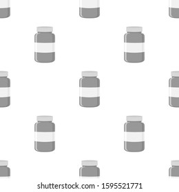 Illustration on theme big colored set different types of pills inside close jar. Pill pattern consisting of collection jars with quality control closed cap. Plastic jar open for drink laboratory pill.