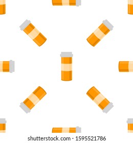 Illustration on theme big colored set different types of pills inside close jar. Pill pattern consisting of collection jars with quality control closed cap. Plastic jar open for drink laboratory pill.