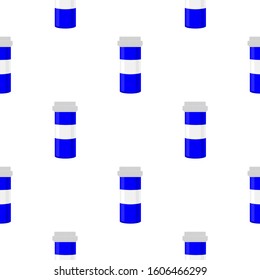 Illustration on theme big colored set different types of pills inside close jar. Pill pattern consisting of collection jars with quality control closed cap. Plastic jar open for drink laboratory pill.