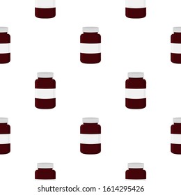 Illustration on theme big colored set different types of pills inside close jar. Pill pattern consisting of collection jars with quality control closed cap. Plastic jar open for drink laboratory pill.