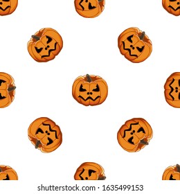 Illustration on theme big colored pattern Halloween, seamless orange pumpkin. Seamless pattern consisting of collection pumpkin, accessory at Halloween. Rare pattern Halloween from seamless pumpkin.