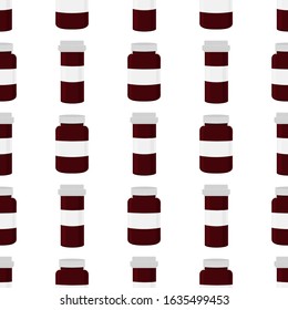 Illustration on theme big colored set different types of pills inside close jar. Pill pattern consisting of collection jars with quality control closed cap. Plastic jar open for drink laboratory pill.