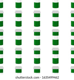 Illustration on theme big colored set different types of pills inside close jar. Pill pattern consisting of collection jars with quality control closed cap. Plastic jar open for drink laboratory pill.