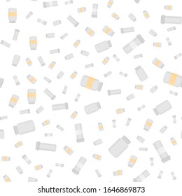 Illustration on theme big colored set different types of pills inside close jar. Pill pattern consisting of collection jars with quality control closed cap. Plastic jar open for drink laboratory pill.