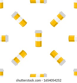 Illustration on theme big colored set different types of pills inside close jar. Pill pattern consisting of collection jars with quality control closed cap. Plastic jar open for drink laboratory pill.