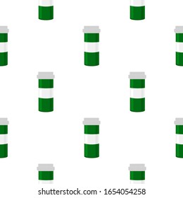 Illustration on theme big colored set different types of pills inside close jar. Pill pattern consisting of collection jars with quality control closed cap. Plastic jar open for drink laboratory pill.