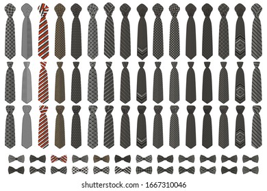 Illustration zum Thema große farbige Set Krawatten verschiedenen Typen, Schleife verschiedenen Größe. Necktie bestehend aus Kollektion Textilbekleidung Schleife für Schönheit. Bow-Krawatte ist ein brutaler Mann mit Accessoires in der Krawatte.