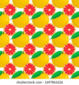 Illustration on theme big colored seamless grapefruit, bright fruit pattern for seal. Fruit pattern consisting of beautiful seamless repeat grapefruit. Simple pattern fruit from seamless grapefruit.