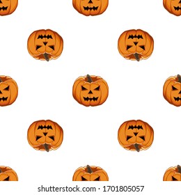 Illustration on theme big colored pattern Halloween, seamless orange pumpkin. Seamless pattern consisting of collection pumpkin, accessory at Halloween. Rare pattern Halloween from seamless pumpkin.