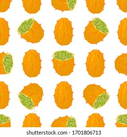 Illustration on theme big colored seamless kiwano, bright fruit pattern for seal. Fruit pattern consisting of beautiful seamless repeat kiwano. Simple colorful pattern fruit from seamless soft kiwano.