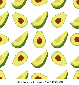 Illustration zum Thema große farbige nahtlose Avocado, helle Fruchtmuster für Robbe. Obstmuster, bestehend aus einem schönen nahtlosen Wiederholungs-Avocado. Einfache, farbenfrohe Musterfrucht aus nahtlosem Avocado.