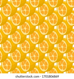 Illustration on theme big colored seamless kumquat, bright fruit pattern for seal. Fruit pattern consisting of beautiful seamless repeat kumquat. Simple colorful pattern fruit from seamless kumquat.