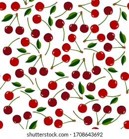 Illustration on theme big colored seamless cherry, bright berry pattern for seal. Berry pattern consisting of beautiful seamless repeat cherry. Simple colorful pattern berry from seamless soft cherry.